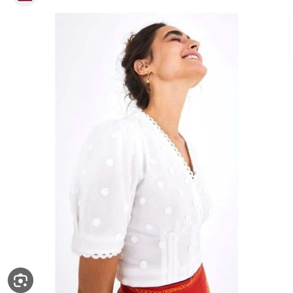 Farm Rio Puff Sleeve Crop Top with Daisy Details